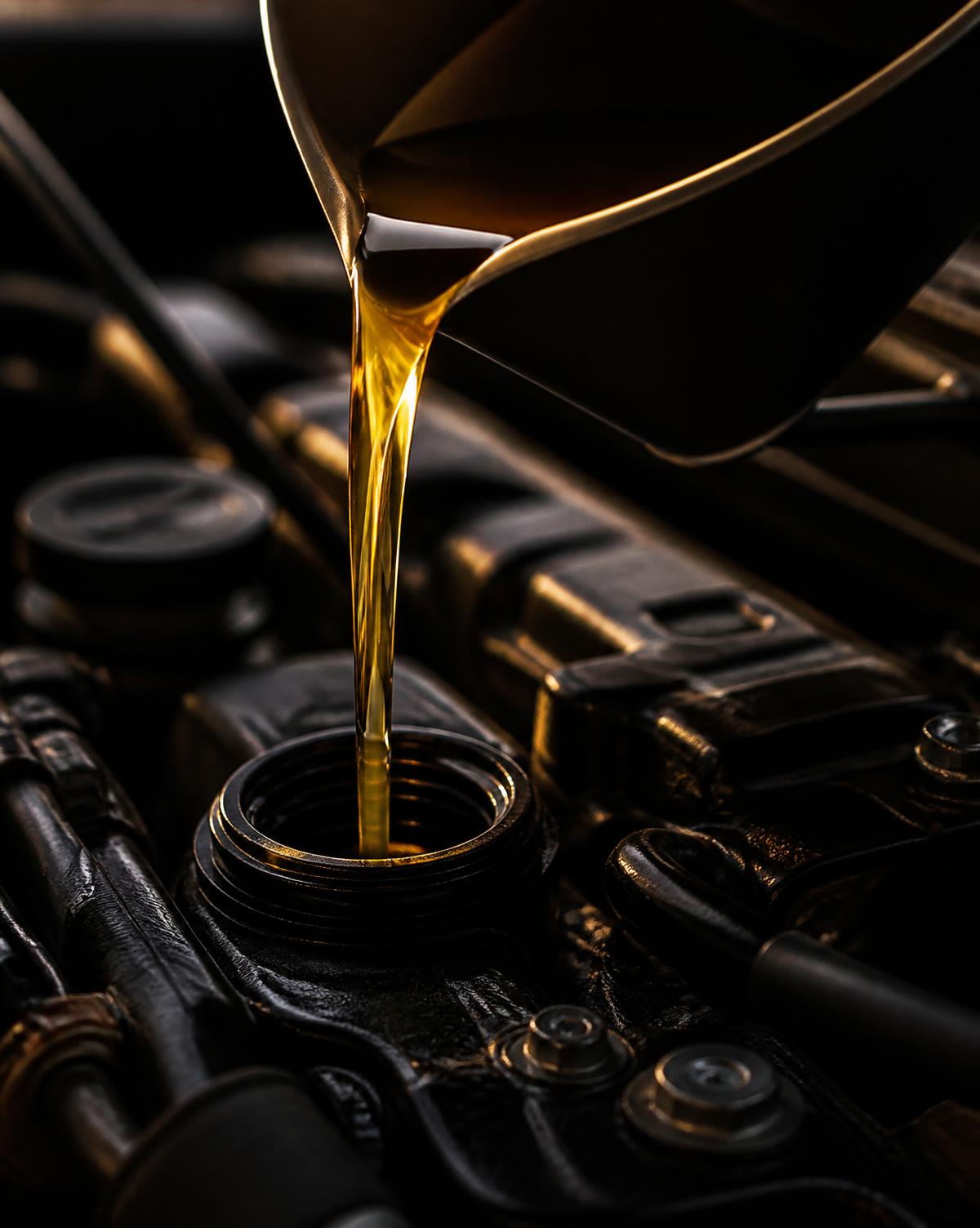 Óleo de motor sendo colocado no motor de um veículo